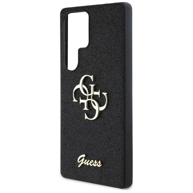 Guess Fixed Glitter Big 4G Metalinis Logotipas – Dėklas, skirtas „Samsung Galaxy S25 Ultra“ (juodas)