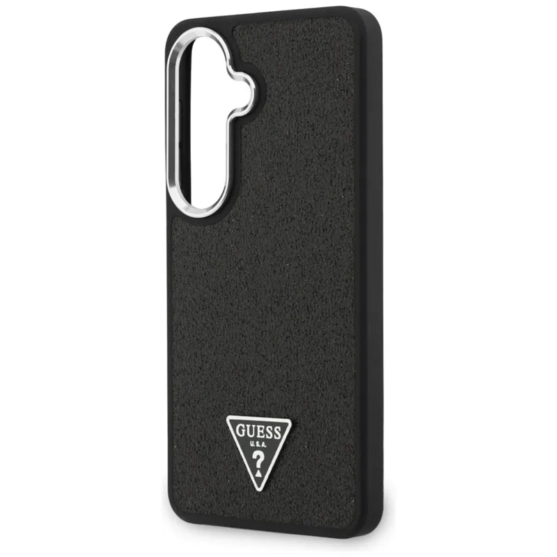 Guess Fixed Glitter Triangle MagSafe dėklas - Samsung Galaxy S26 dėklas (juodas)