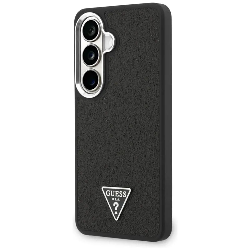 Guess Fixed Glitter Triangle MagSafe dėklas - Samsung Galaxy S26 dėklas (juodas)
