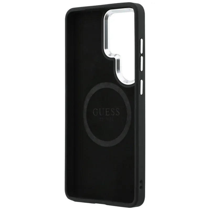 Guess Fixed Glitter Triangle MagSafe dėklas - Samsung Galaxy S26 Ultra (Juodas)