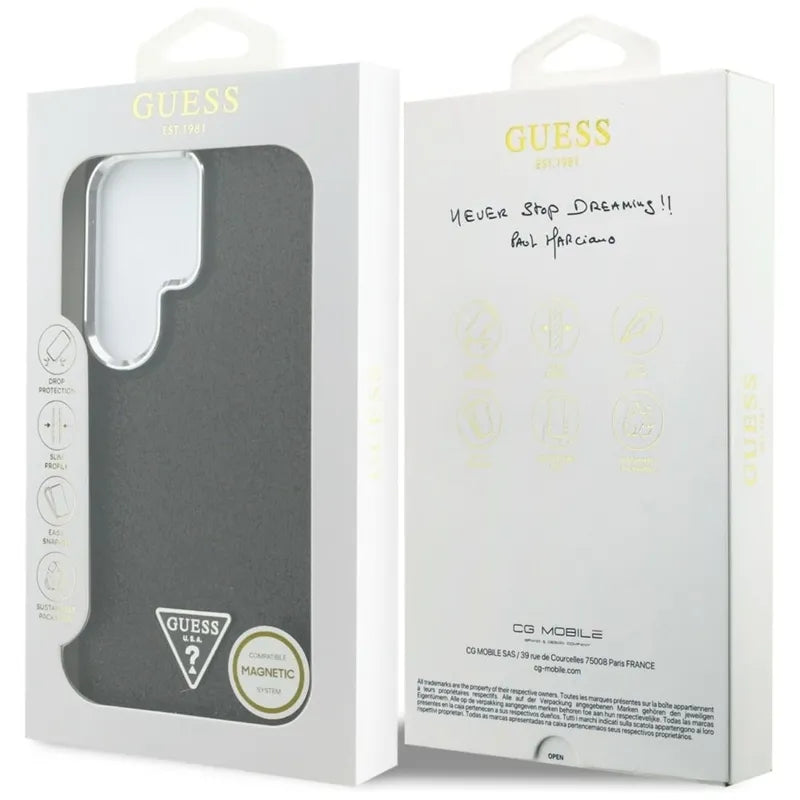 Guess Fixed Glitter Triangle MagSafe dėklas - Samsung Galaxy S26 Ultra (Juodas)