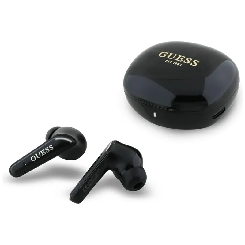 Guess Flat Classic Logo Electroplated – TWS ausinės + įkrovimo dėklas (juodas)