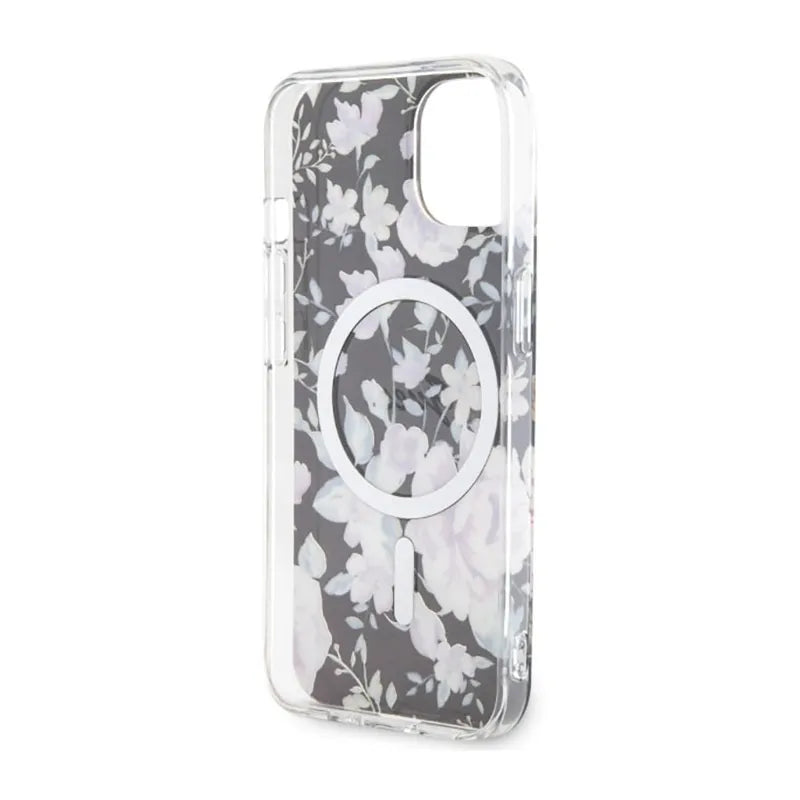 Guess Flower MagSafe – dėklas iPhone 14 Plus (juoda)