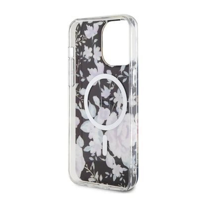 Guess Flower MagSafe – dėklas „iPhone 14 Pro Max“ (juodas)