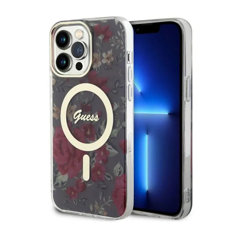 Guess Flower MagSafe - dėklas iPhone 14 Pro Max (žalias)