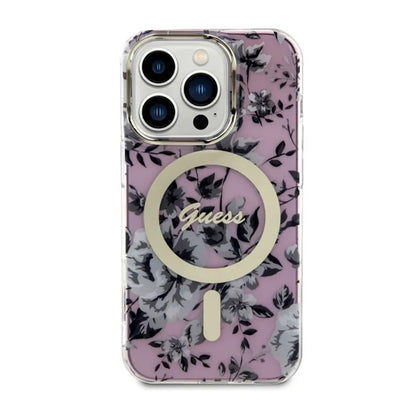 Guess Flower MagSafe – dėklas iPhone 14 Pro (rožinis)