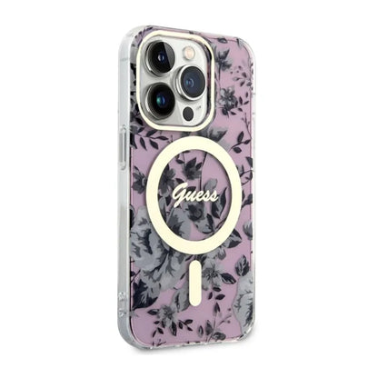 Guess Flower MagSafe – dėklas iPhone 14 Pro (rožinis)
