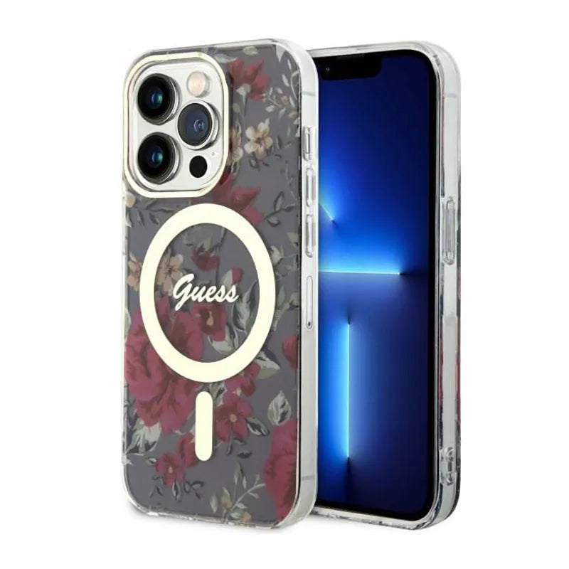 Guess Flower MagSafe - dėklas iPhone 14 Pro (žalias)