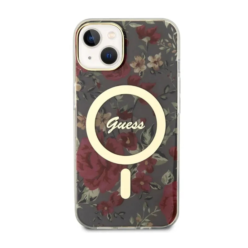 Guess Flower MagSafe – dėklas iPhone 14 (žalias)