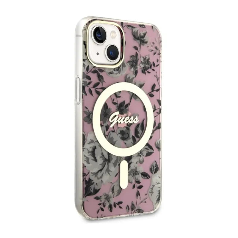 Guess Flower MagSafe – Dėklas, skirtas iPhone 14 Plus (rožinis)
