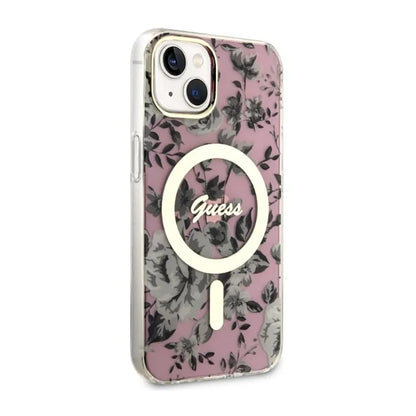 Guess Flower MagSafe – Dėklas, skirtas iPhone 14 Plus (rožinis)
