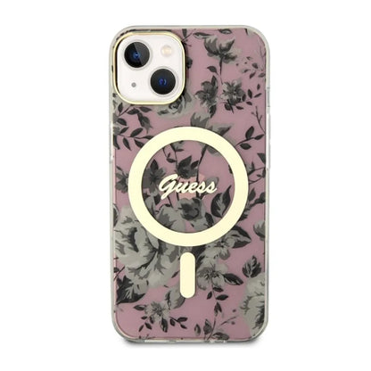 Guess Flower MagSafe – Dėklas, skirtas iPhone 14 Plus (rožinis)
