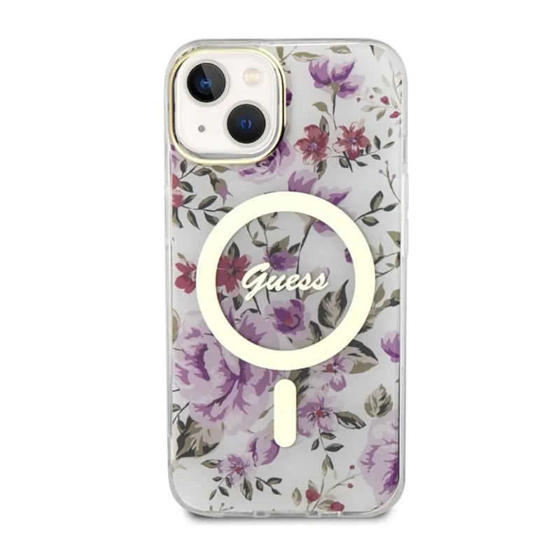 Guess Flower MagSafe – dėklas, skirtas iPhone 14 Plus (skaidrus)