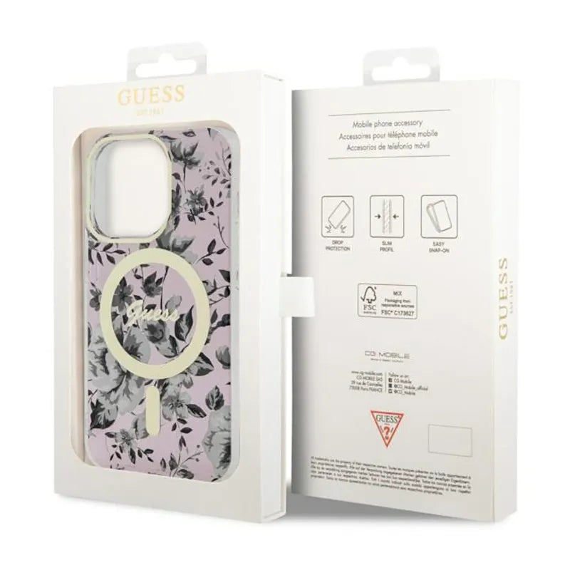 Guess Flower MagSafe - dėklas skirtas iPhone 14 Pro Max (rožinis)