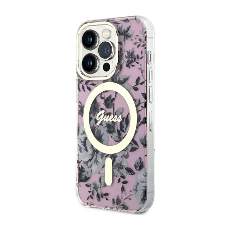 Guess Flower MagSafe - dėklas skirtas iPhone 14 Pro Max (rožinis)