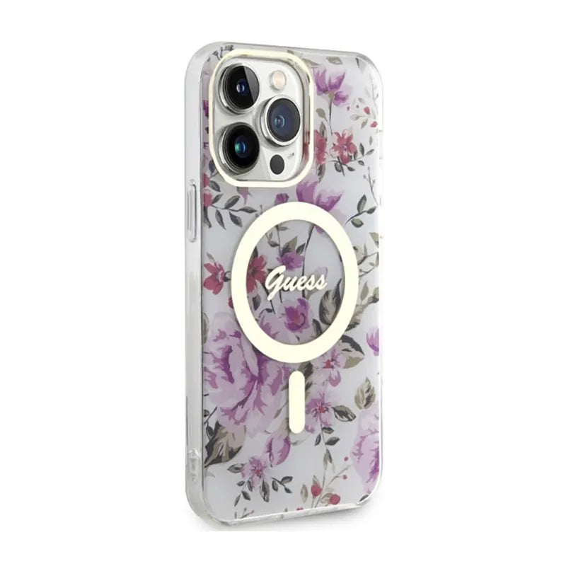 Guess Flower MagSafe – dėklas, skirtas iPhone 14 Pro Max (skaidrus)