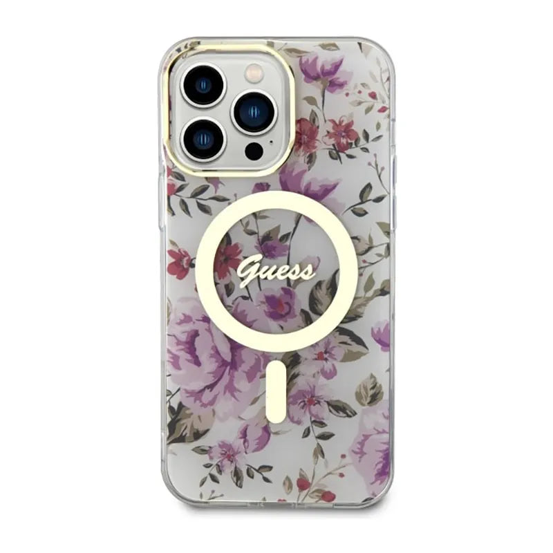 Guess Flower MagSafe – dėklas, skirtas iPhone 14 Pro Max (skaidrus)
