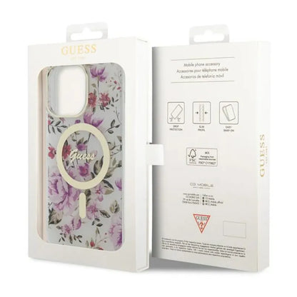 Guess Flower MagSafe – dėklas, skirtas iPhone 14 Pro Max (skaidrus)