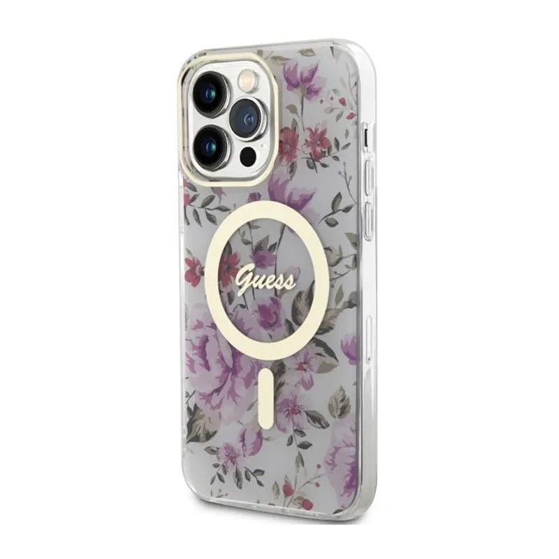 Guess Flower MagSafe – dėklas, skirtas iPhone 14 Pro Max (skaidrus)