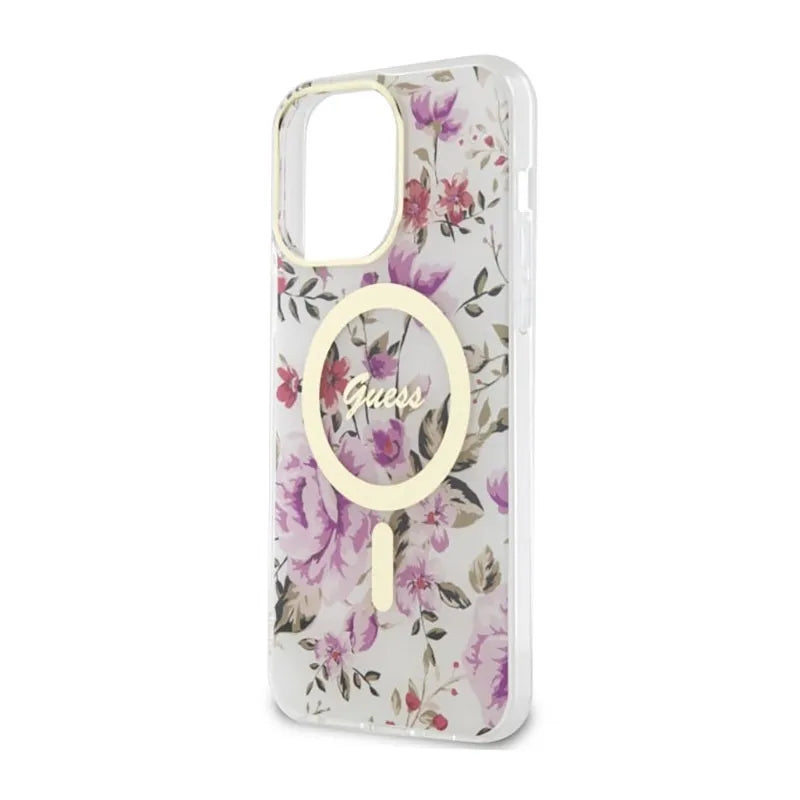 Guess Flower MagSafe – dėklas, skirtas „iPhone 14 Pro“ (skaidrus)