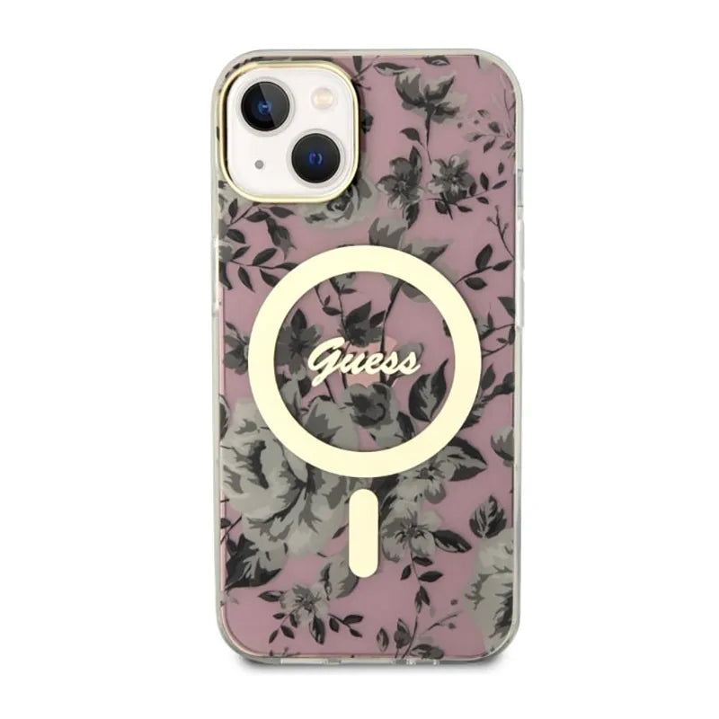 Guess Flower MagSafe - dėklas skirtas iPhone 14 (Rožinis)