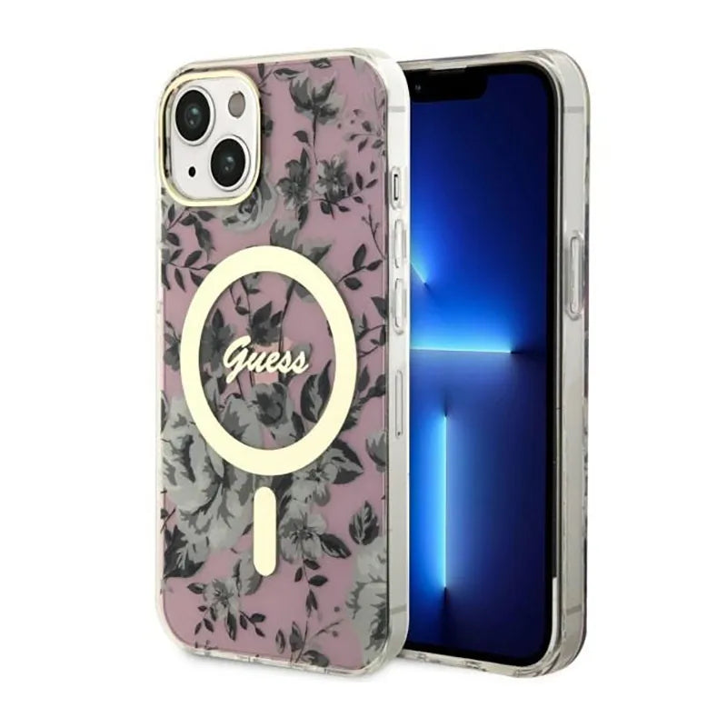 Guess Flower MagSafe - dėklas skirtas iPhone 14 (Rožinis)
