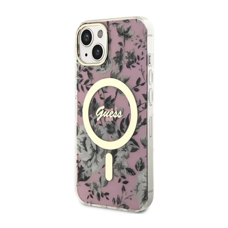 Guess Flower MagSafe - dėklas skirtas iPhone 14 (Rožinis)