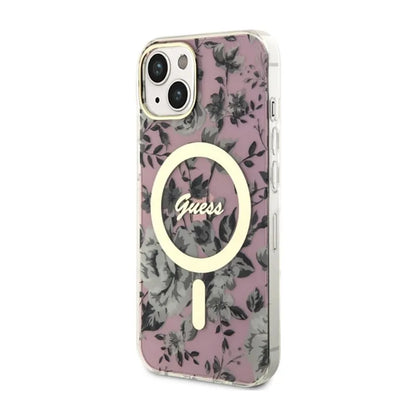 Guess Flower MagSafe - dėklas skirtas iPhone 14 (Rožinis)