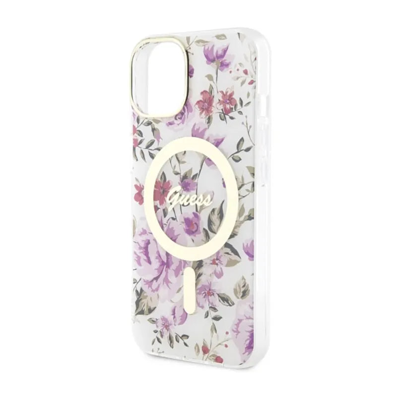 Guess Flower MagSafe – dėklas, skirtas iPhone 14 (skaidrus)