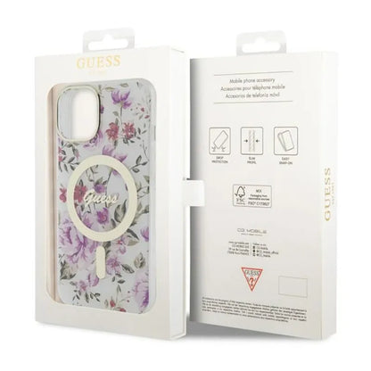 Guess Flower MagSafe – dėklas, skirtas iPhone 14 (skaidrus)