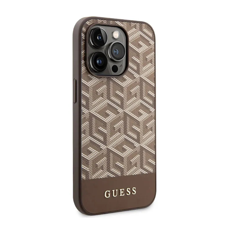Guess GCube Stripes MagSafe – Dėklas, skirtas „iPhone 14 Pro Max“ (ruda)