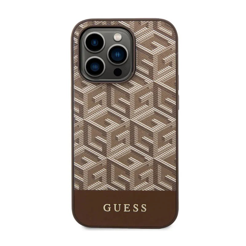 Guess GCube Stripes MagSafe – dėklas skirtas iPhone 14 Pro (rudas)