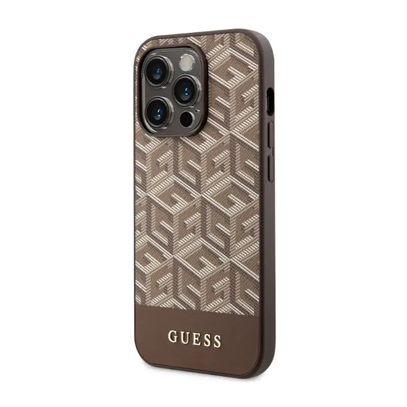 Guess GCube Stripes MagSafe – dėklas skirtas iPhone 14 Pro (rudas)