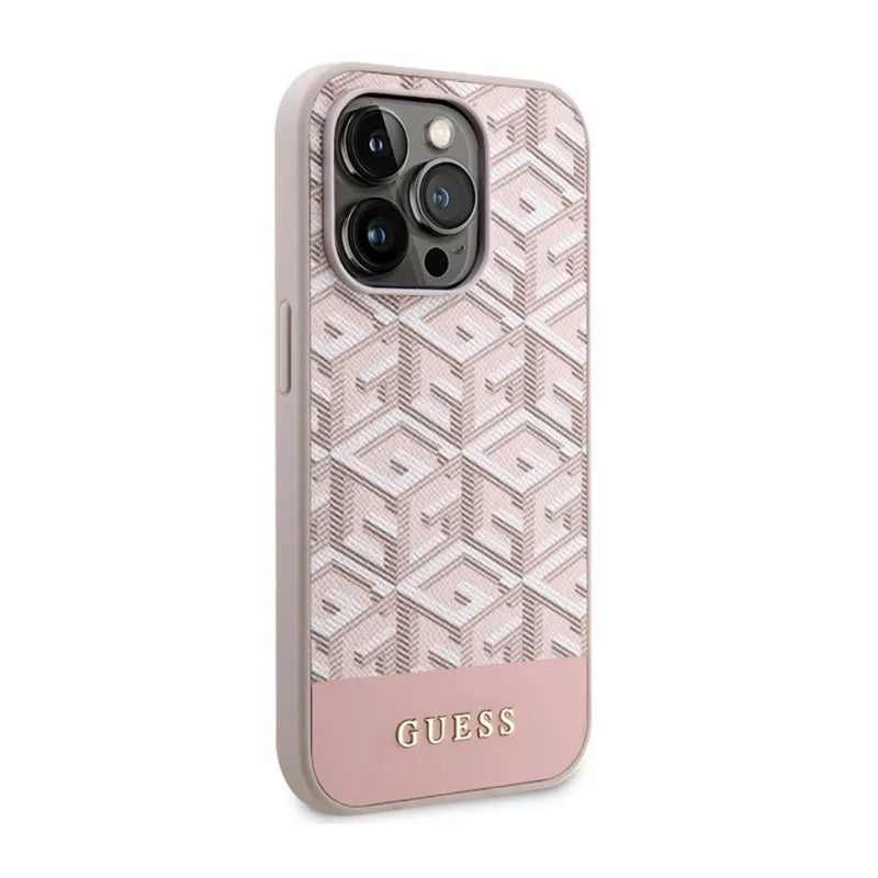 Guess GCube Stripes MagSafe – iPhone 14 Pro dėklas (rožinis)