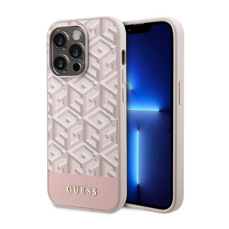 Guess GCube Stripes MagSafe – iPhone 14 Pro dėklas (rožinis)