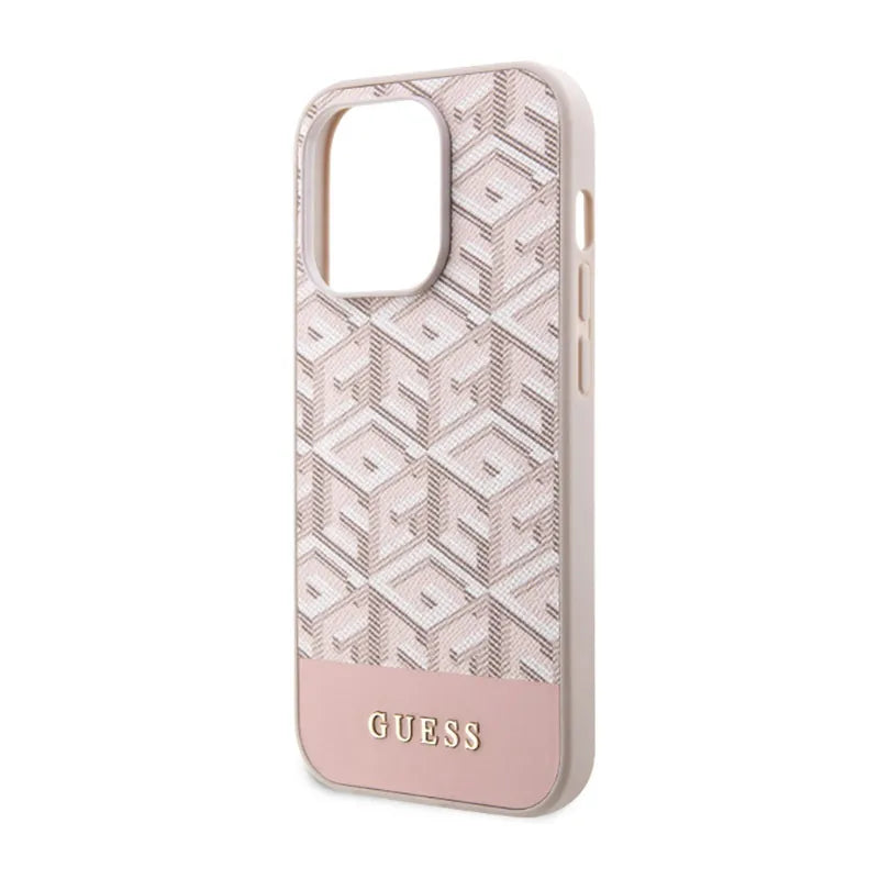 Guess GCube Stripes MagSafe – iPhone 14 Pro dėklas (rožinis)