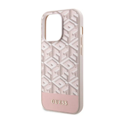 Guess GCube Stripes MagSafe – iPhone 14 Pro dėklas (rožinis)
