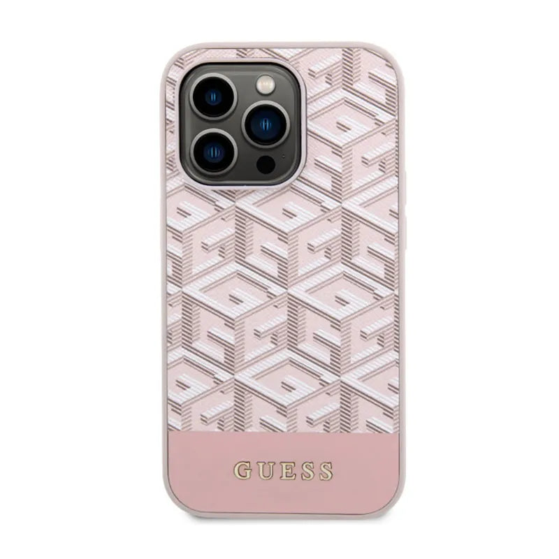 Guess GCube Stripes MagSafe – iPhone 14 Pro dėklas (rožinis)