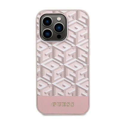 Guess GCube Stripes MagSafe – iPhone 14 Pro dėklas (rožinis)
