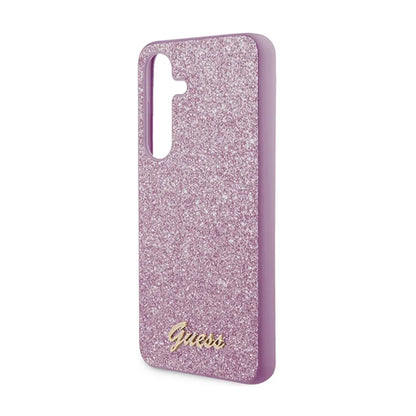 Guess Glitter Flakes Metal Logo dėklas – dėklas, skirtas Samsung Galaxy S24 (violetinė)