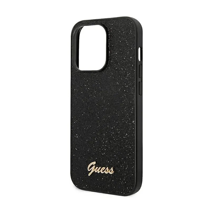 "Guess Glitter Flakes" metalinis dėklas su logotipu - "iPhone 14 Pro" dėklas (juodas)