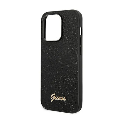 "Guess Glitter Flakes" metalinis dėklas su logotipu - "iPhone 14 Pro" dėklas (juodas)