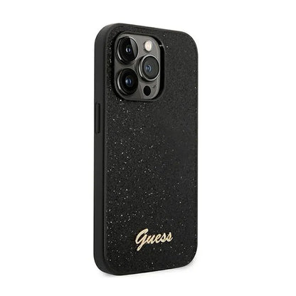 "Guess Glitter Flakes" metalinis dėklas su logotipu - "iPhone 14 Pro" dėklas (juodas)