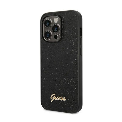 "Guess Glitter Flakes" metalinis dėklas su logotipu - "iPhone 14 Pro" dėklas (juodas)