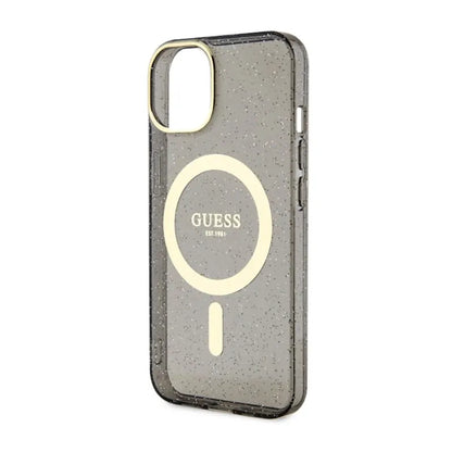 Guess Glitter Gold MagSafe – dėklas iPhone 14 (juodas)