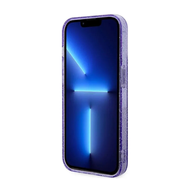 Guess Glitter Gold MagSafe – dėklas iPhone 14 Pro (violetinis)