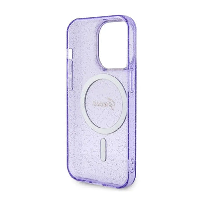 Guess Glitter Gold MagSafe – dėklas, skirtas iPhone 14 Pro Max (Violetinė)