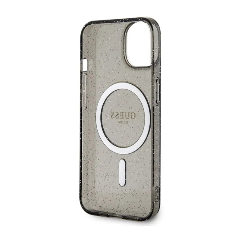 Guess Glitter Gold MagSafe – „iPhone 14 Plus“ dėklas (juodas)