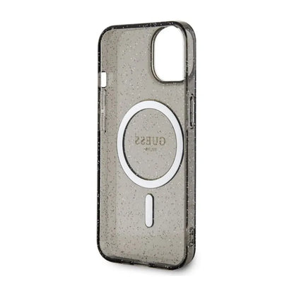 Guess Glitter Gold MagSafe – „iPhone 14 Plus“ dėklas (juodas)