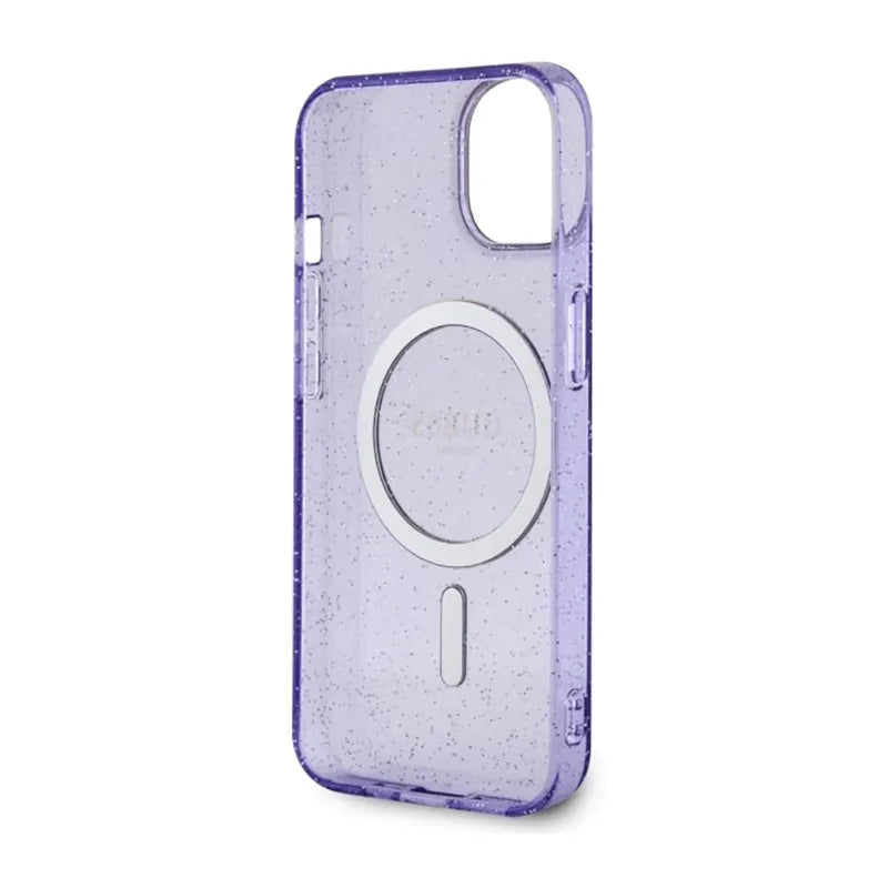 Guess Glitter Gold MagSafe – „iPhone 14 Plus“ dėklas (violetinis)